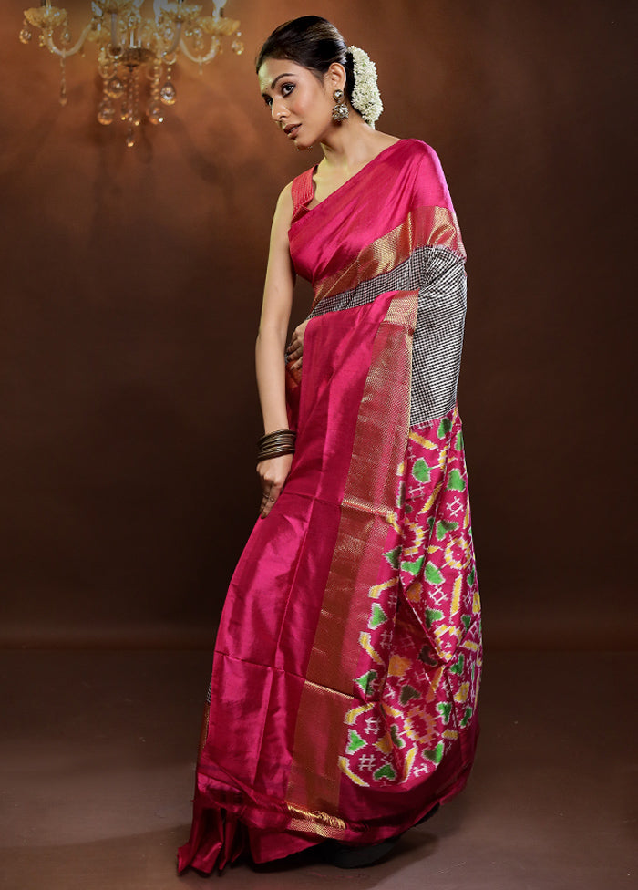 Grey Handloom Ikkat Pure Silk Saree With Blouse Piece - Indian Silk House Agencies