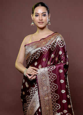 Maroon Banarasi Silk Saree With Blouse Piece