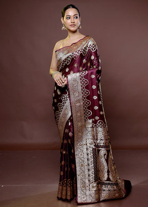 Maroon Banarasi Silk Saree With Blouse Piece