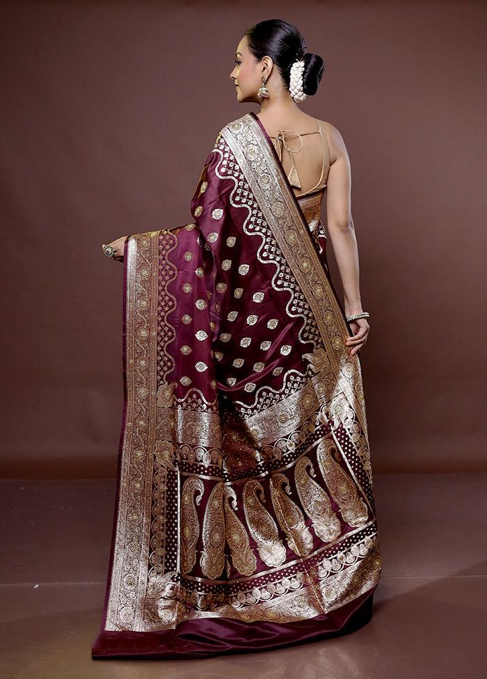 Maroon Banarasi Silk Saree With Blouse Piece