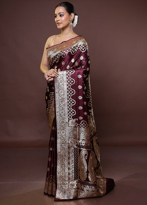 Maroon Banarasi Silk Saree With Blouse Piece