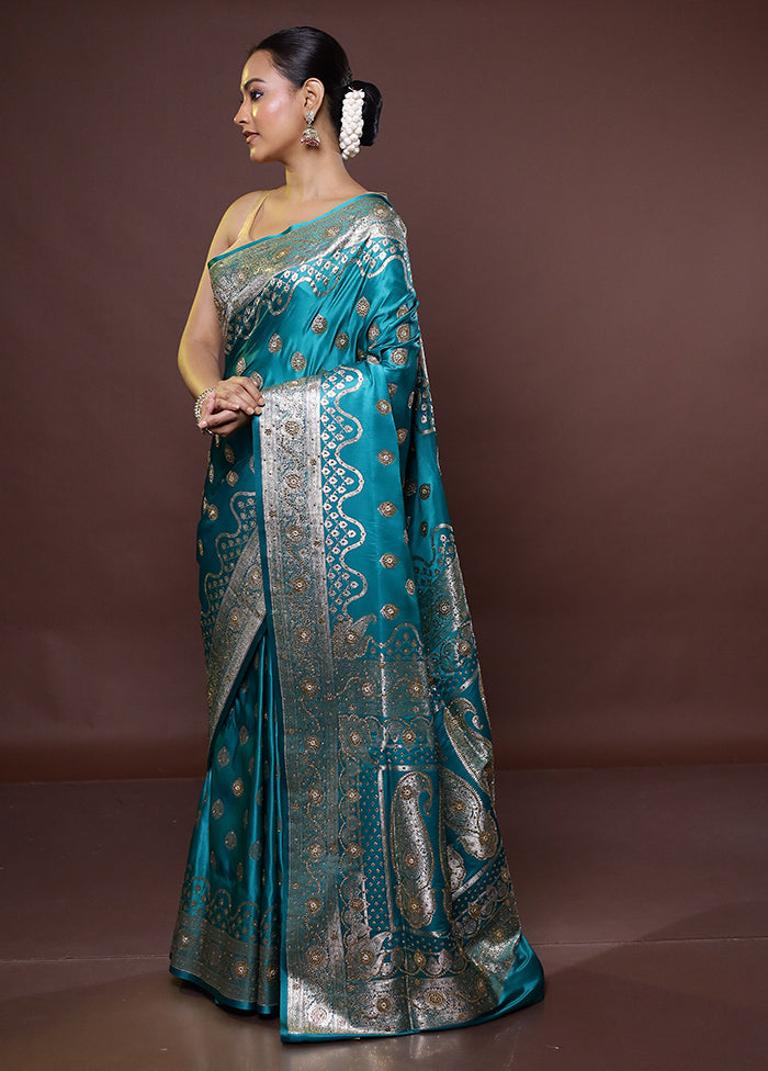 Green Banarasi Silk Saree With Blouse Piece