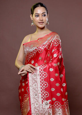 Red Banarasi Silk Saree With Blouse Piece