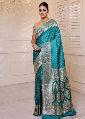 Green Banarasi Silk Saree With Blouse Piece