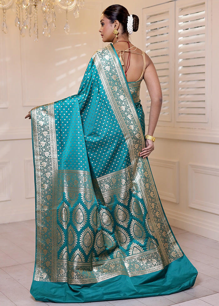 Green Banarasi Silk Saree With Blouse Piece