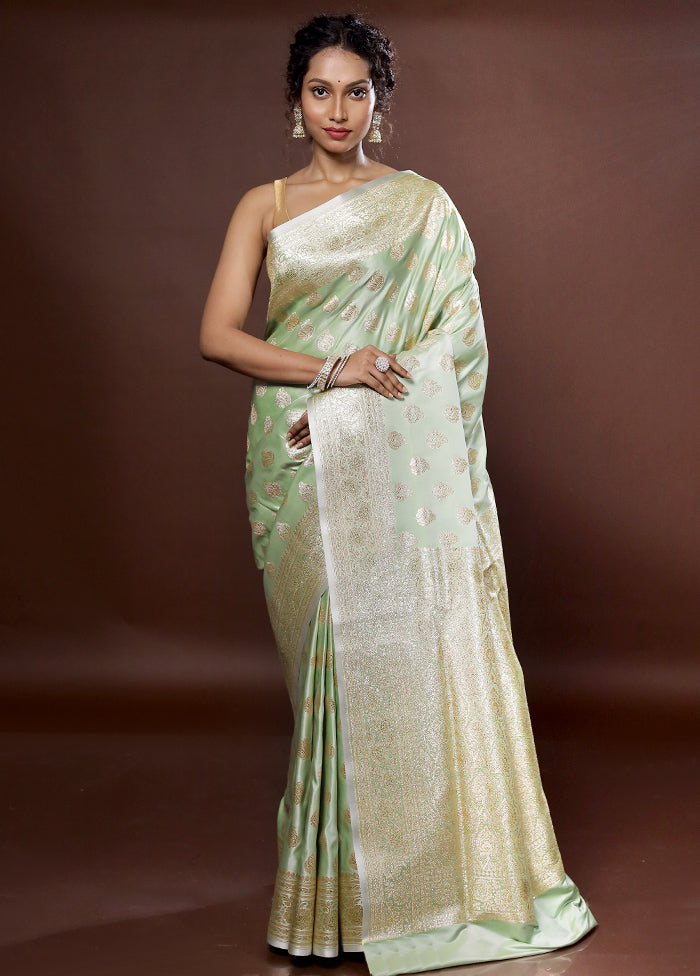 Green Banarasi Silk Saree With Blouse Piece - Indian Silk House Agencies