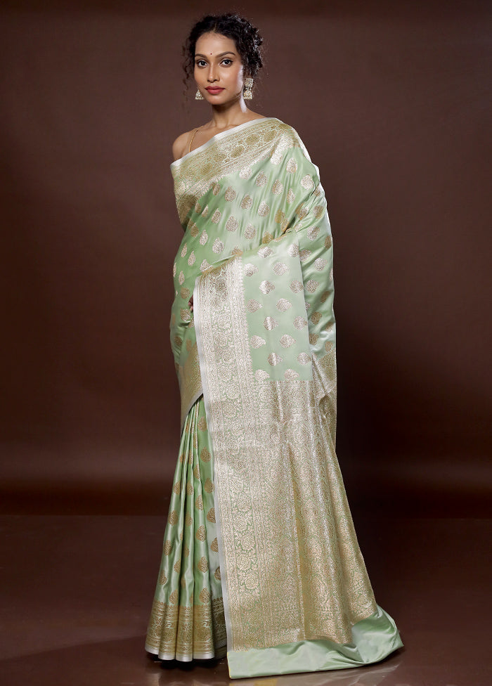 Green Banarasi Silk Saree With Blouse Piece - Indian Silk House Agencies