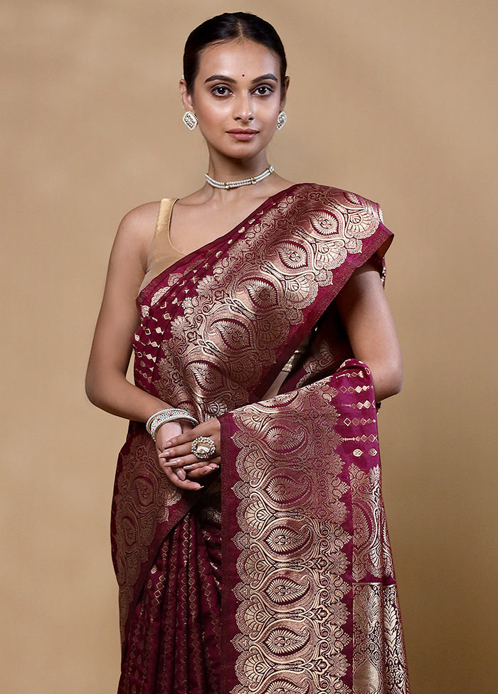 Maroon Dupion Silk Saree With Blouse Piece