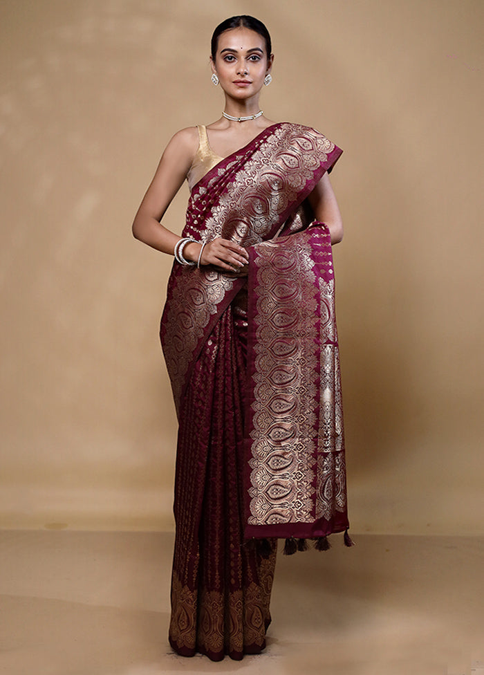 Maroon Dupion Silk Saree With Blouse Piece