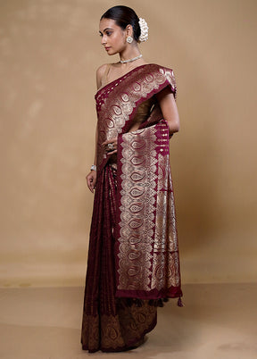 Maroon Dupion Silk Saree With Blouse Piece