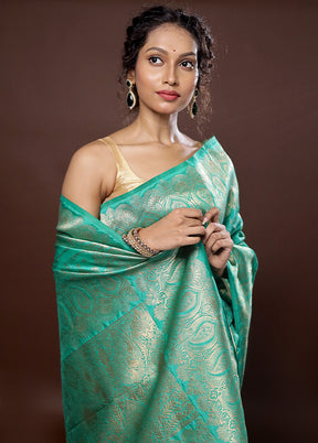 Green Dupion Silk Saree With Blouse Piece - Indian Silk House Agencies