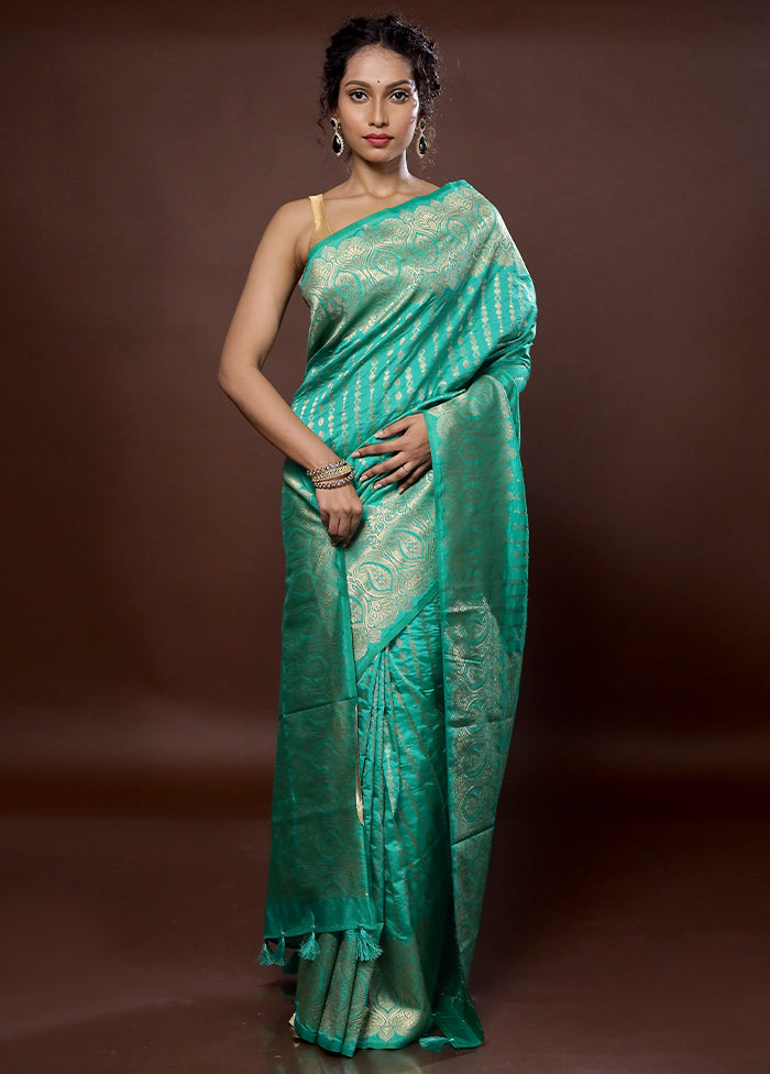 Green Dupion Silk Saree With Blouse Piece - Indian Silk House Agencies