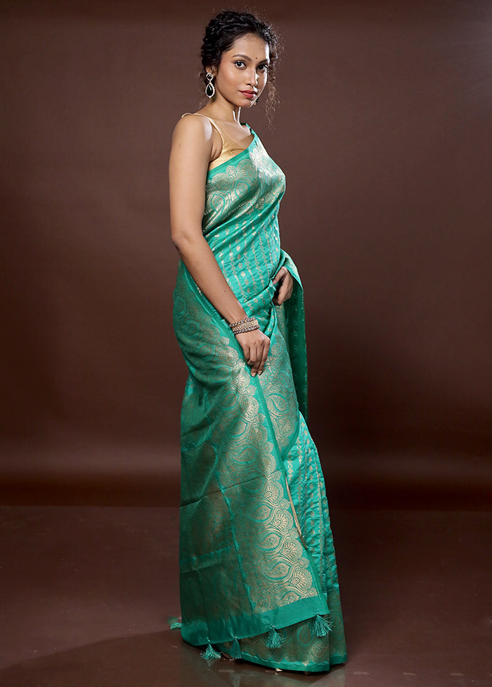 Green Dupion Silk Saree With Blouse Piece - Indian Silk House Agencies