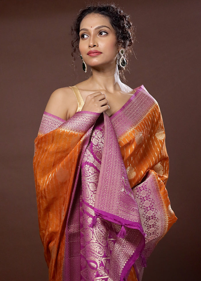 Orange Georgette Saree With Blouse Piece - Indian Silk House Agencies