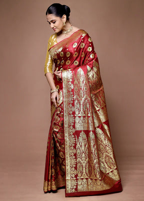 Red Banarasi Silk Saree With Blouse Piece