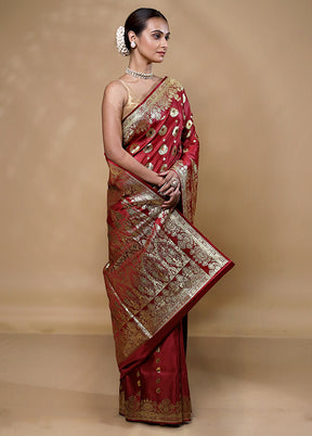 Maroon Banarasi Silk Saree With Blouse Piece