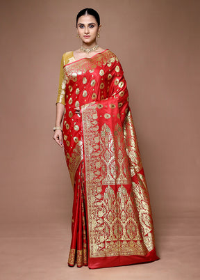 Red Banarasi Silk Saree With Blouse Piece