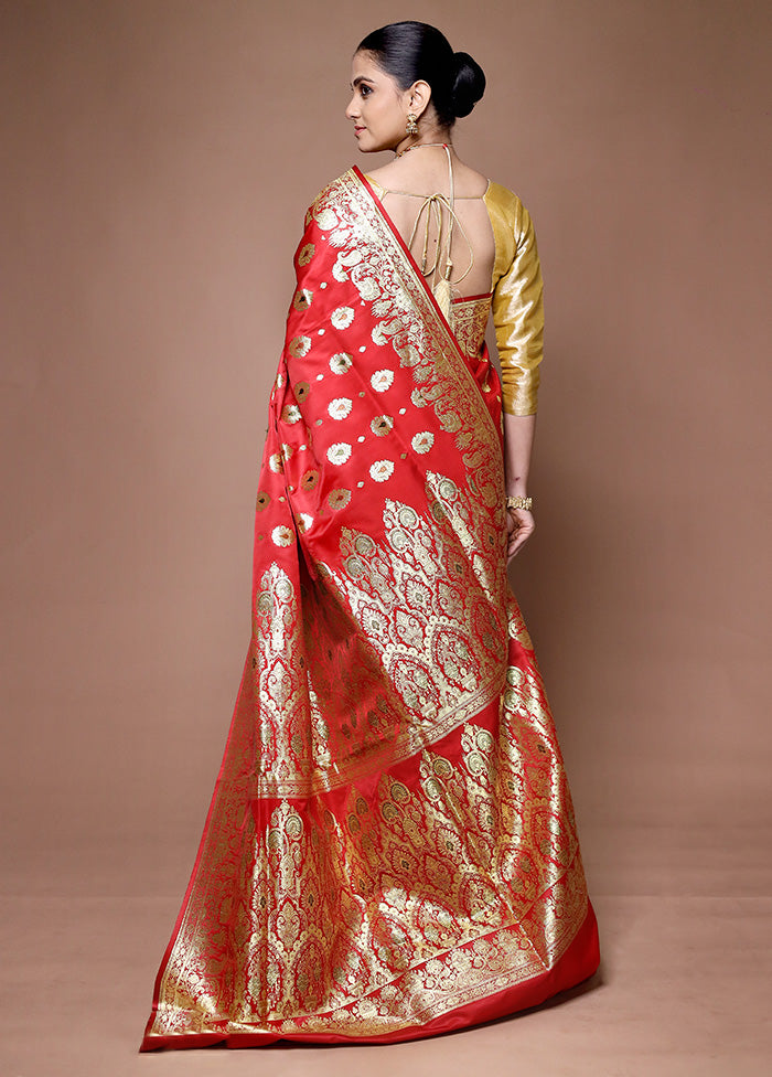 Red Banarasi Silk Saree With Blouse Piece