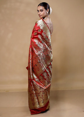 Red Banarasi Silk Saree With Blouse Piece