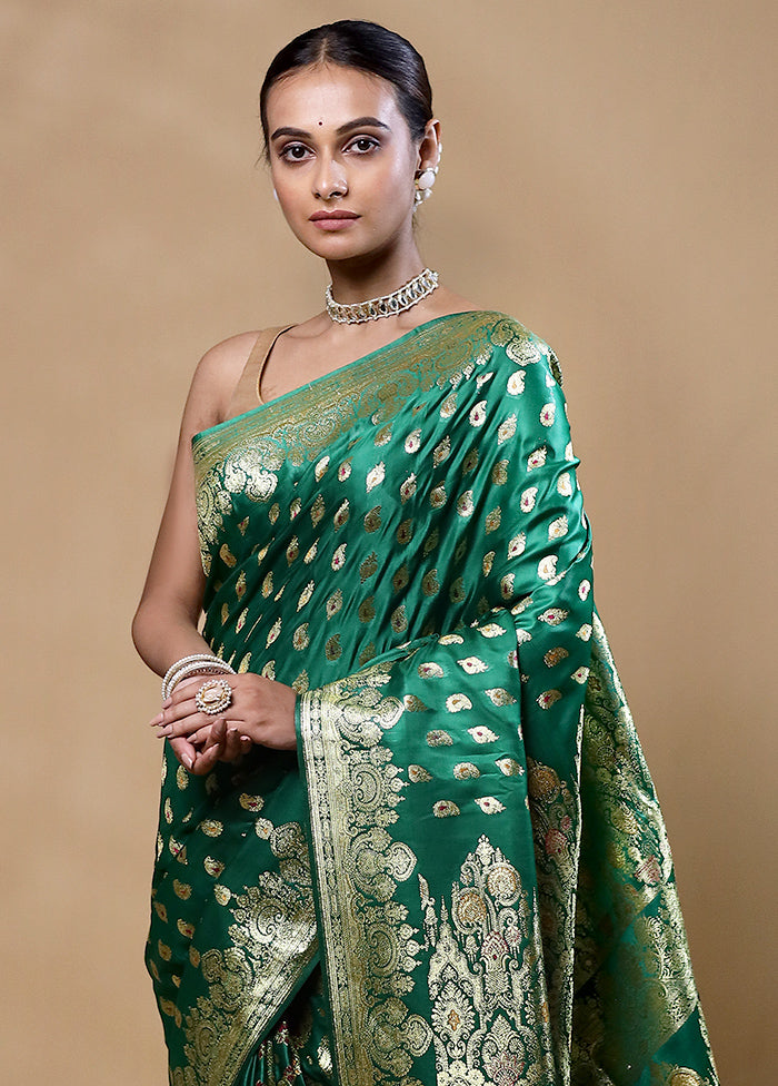 Green Banarasi Silk Saree With Blouse Piece