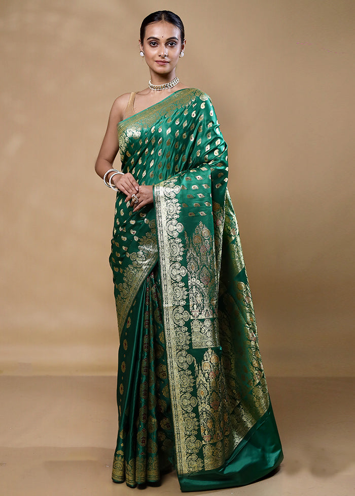 Green Banarasi Silk Saree With Blouse Piece