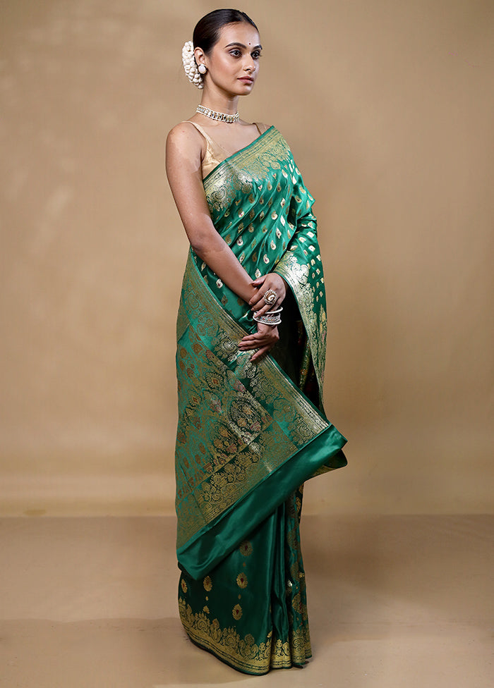 Green Banarasi Silk Saree With Blouse Piece - Main Image
