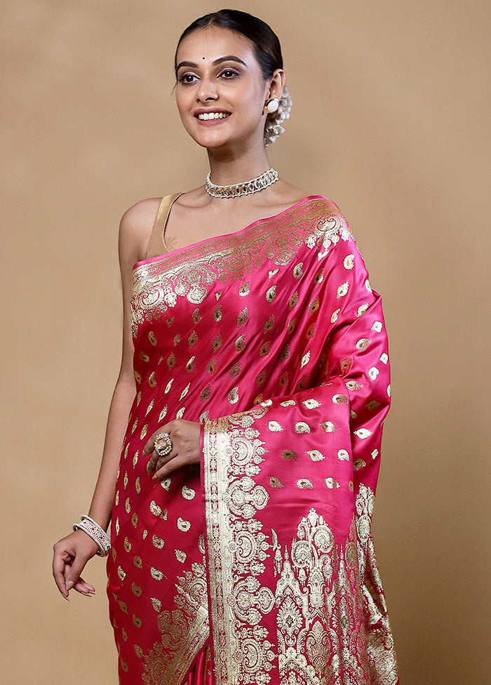 Pink Banarasi Silk Saree With Blouse Piece