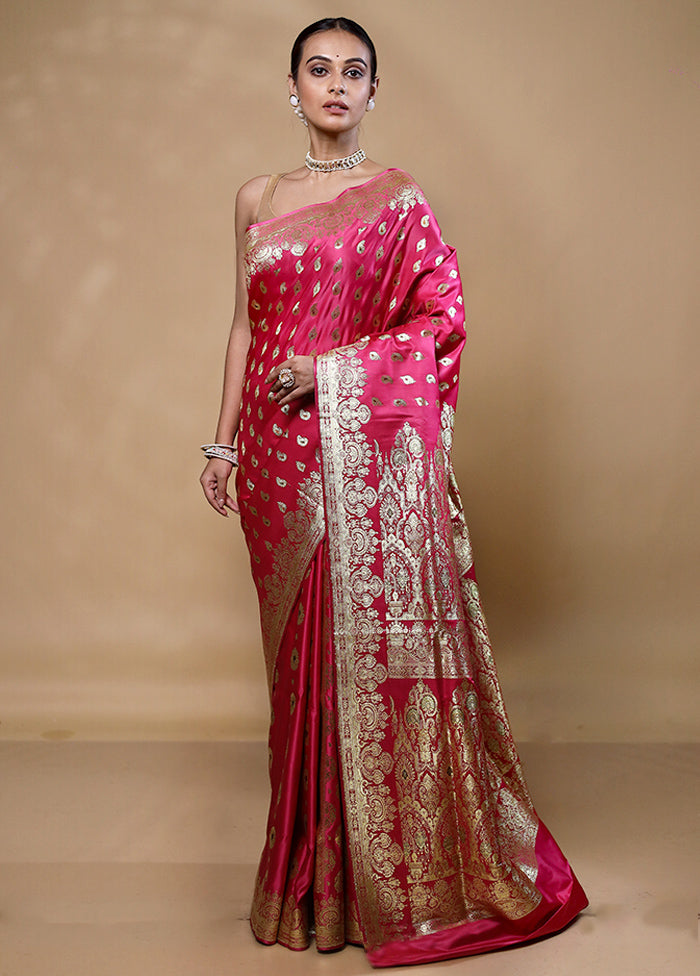 Pink Banarasi Silk Saree With Blouse Piece