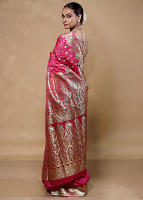 Pink Banarasi Silk Saree With Blouse Piece