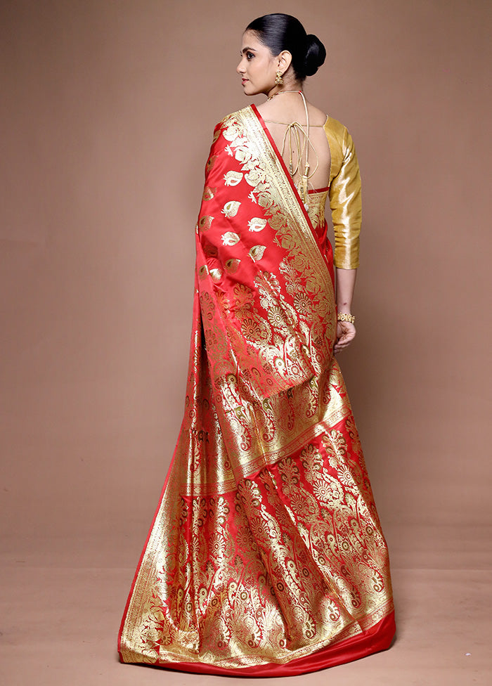 Red Banarasi Silk Saree With Blouse Piece