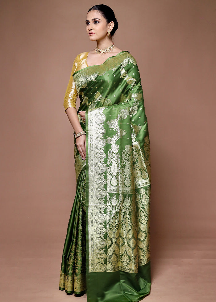 Green Banarasi Silk Saree With Blouse Piece