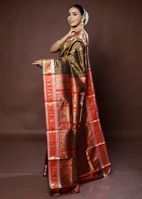 Green Handloom Baluchari Pure Silk Saree With Blouse Piece