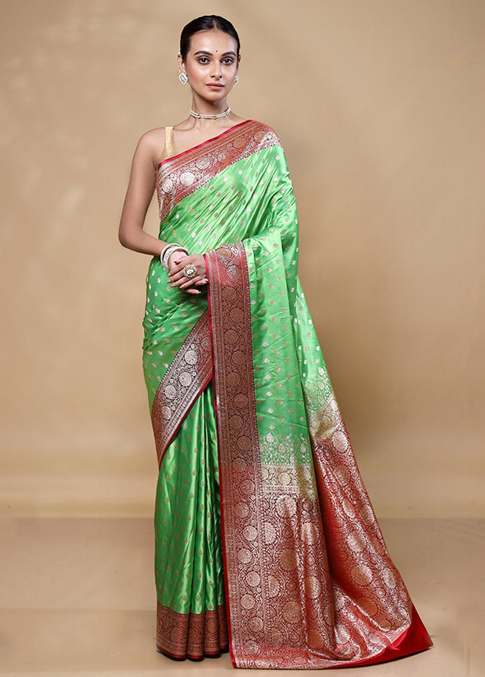 Green Banarasi Silk Saree With Blouse Piece