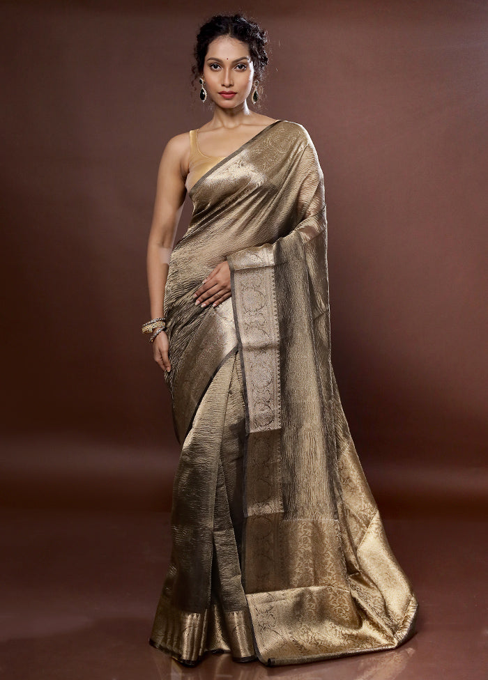 Grey Crushed Tissue Silk Saree With Blouse Piece - Indian Silk House Agencies
