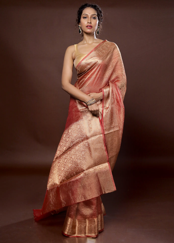 Pink Crushed Tissue Silk Saree With Blouse Piece - Indian Silk House Agencies