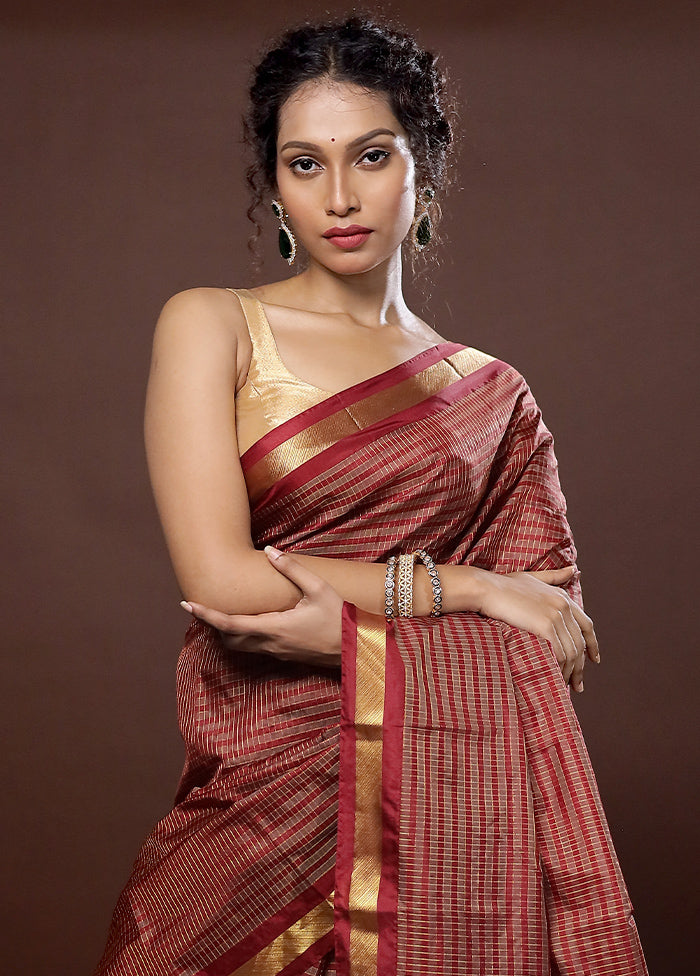 Maroon Kanjivaram Pure Silk Saree With Blouse Piece