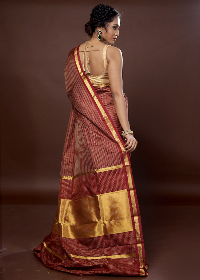 Maroon Kanjivaram Pure Silk Saree With Blouse Piece - Indian Silk House Agencies