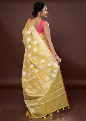 Yellow Organza Saree With Blouse Piece - Indian Silk House Agencies