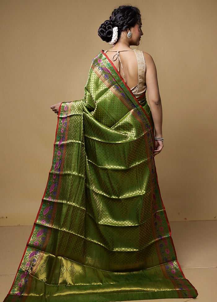 Green Dupion Silk Saree With Blouse Piece