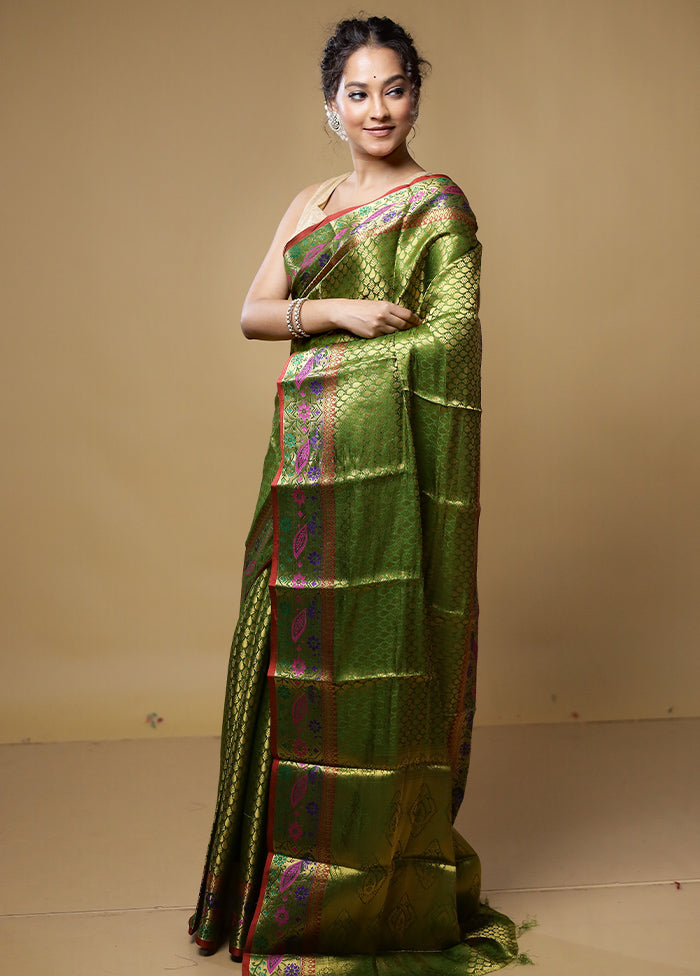 Green Dupion Silk Saree With Blouse Piece