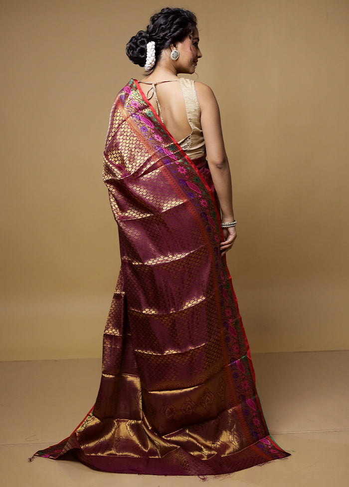 Purple Dupion Silk Saree With Blouse Piece