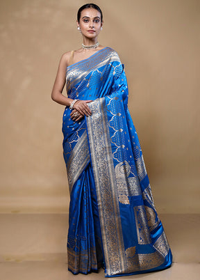 Blue Banarasi Silk Saree With Blouse Piece