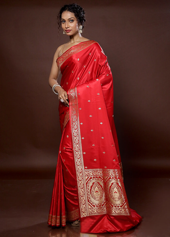 Red Banarasi Silk Saree With Blouse Piece - Indian Silk House Agencies