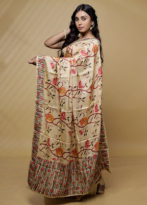 Cream Tussar Pure Silk Saree With Blouse Piece - Indian Silk House Agencies