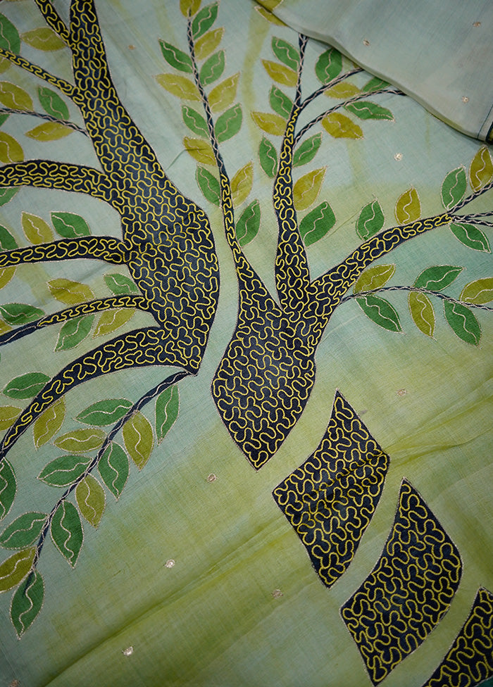 Green Tussar Pure Silk Saree With Blouse Piece