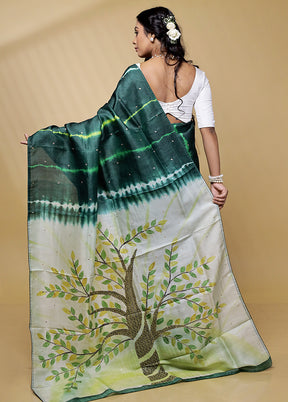 Green Tussar Pure Silk Saree With Blouse Piece - Indian Silk House Agencies