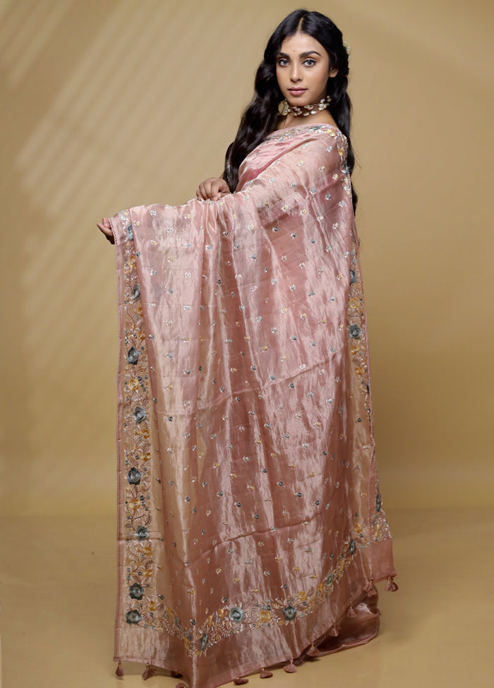 Pink Tissue Pure Silk Saree With Blouse Piece - Indian Silk House Agencies