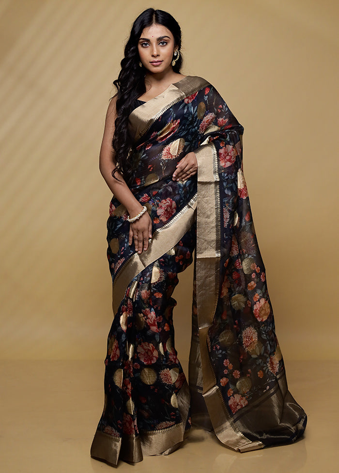 Blue Pure Organza Saree With Blouse Piece - Indian Silk House Agencies