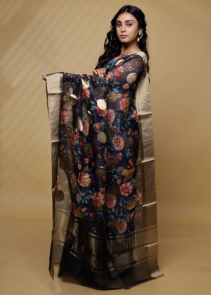 Blue Pure Organza Saree With Blouse Piece - Indian Silk House Agencies