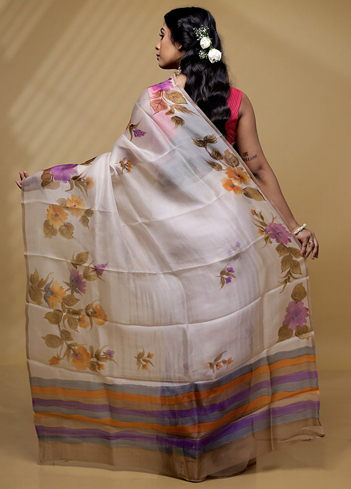 Cream Organza Saree With Blouse Piece - Indian Silk House Agencies